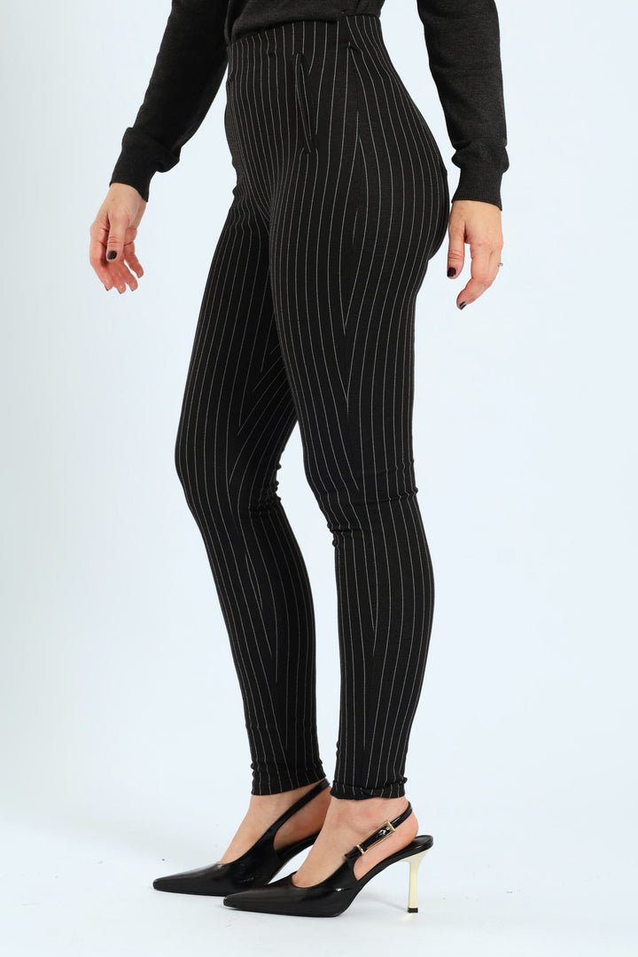 Pinstripe Ponte Skinny Pants - Black/Grey
