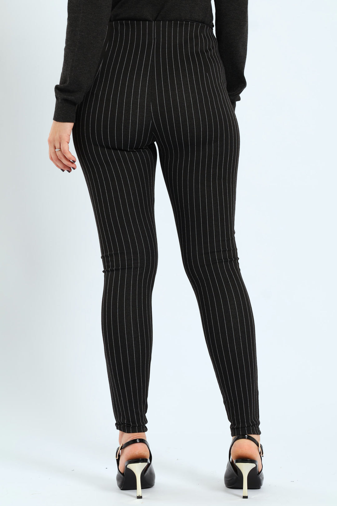 Pinstripe Ponte Skinny Pants - Black/Grey