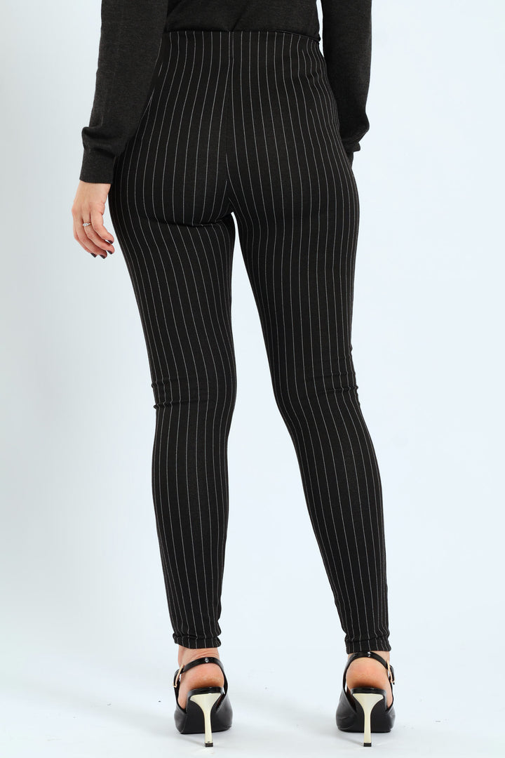 Pinstripe Ponte Skinny Pants - Black/Grey