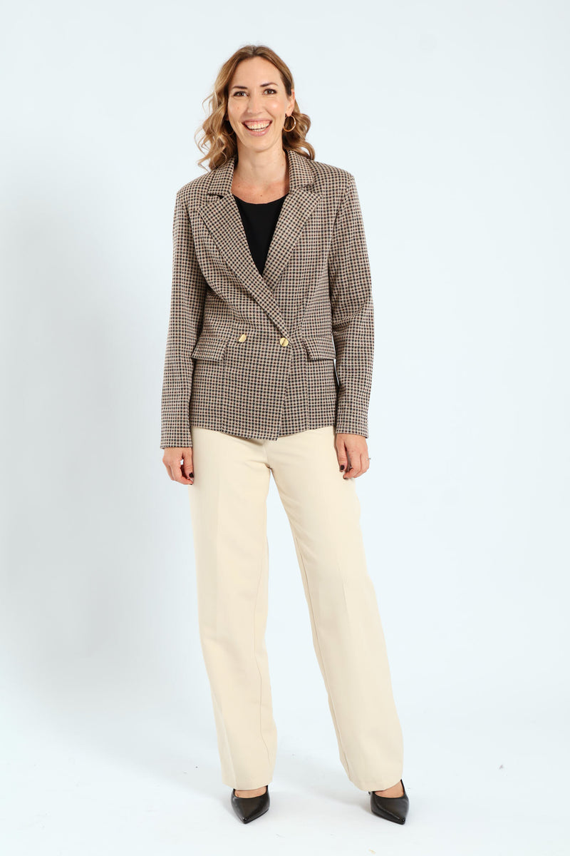 Double Tartan Check Blazer - Brown