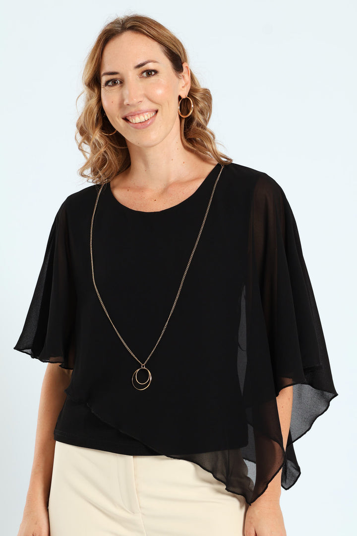 Chiffon Overlay Blouse - Black