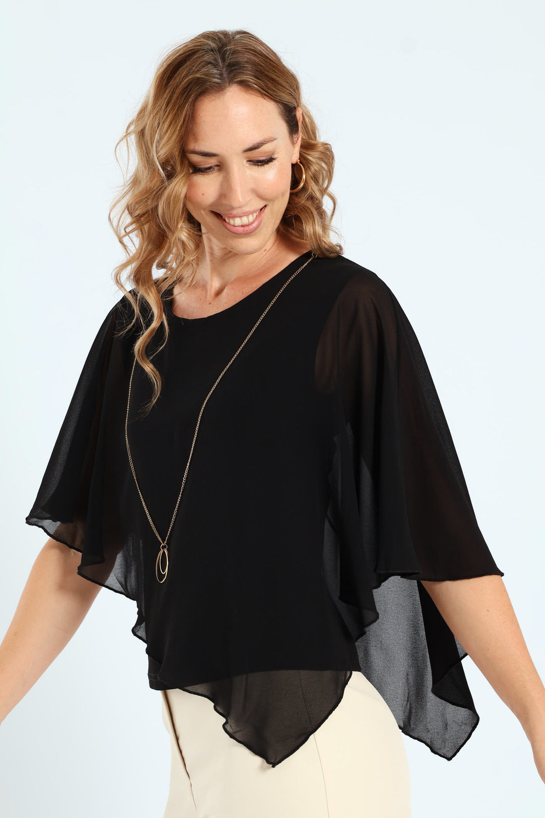 Chiffon Overlay Blouse - Black