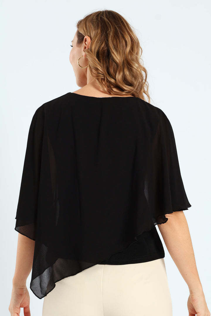 Chiffon Overlay Blouse - Black