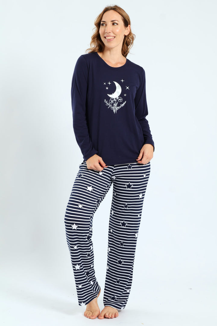Flower Moon Basic Screen Tee - Navy