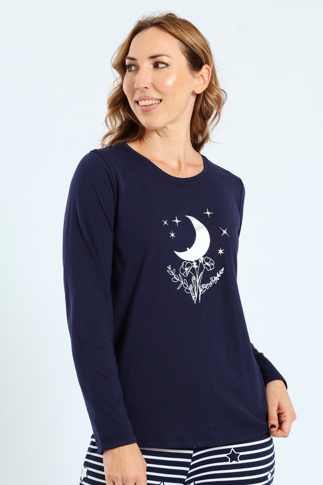 Flower Moon Basic Screen Tee - Navy