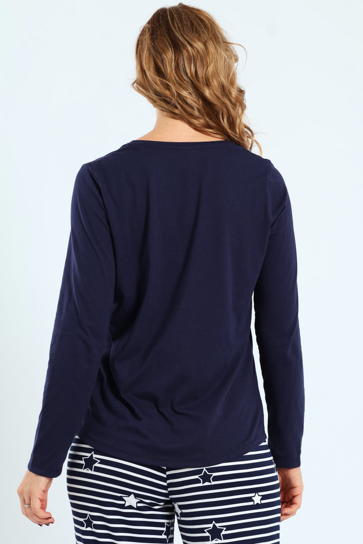 Flower Moon Basic Screen Tee - Navy