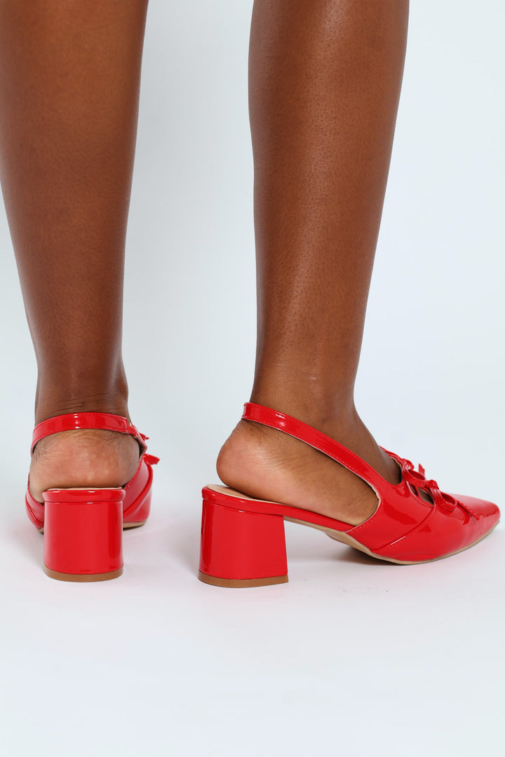 Slingback Maryjane Heel With Bow Detail - Red