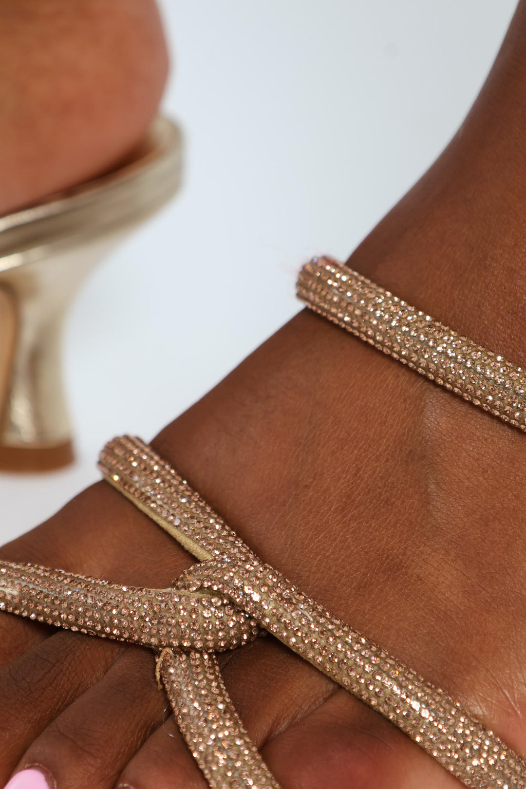 Diamante Cross Strap Mule Heel - Gold