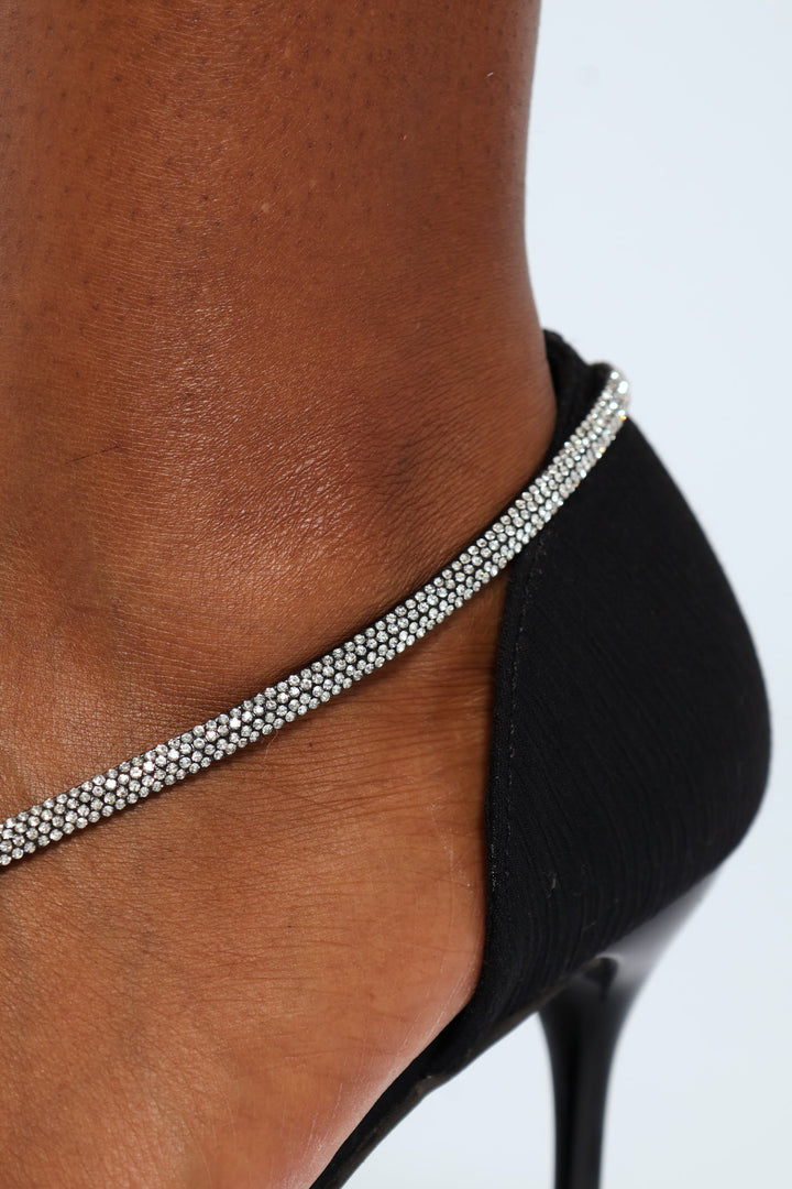 Pointy Open Waist Court Heel With Diamante Strap - Black