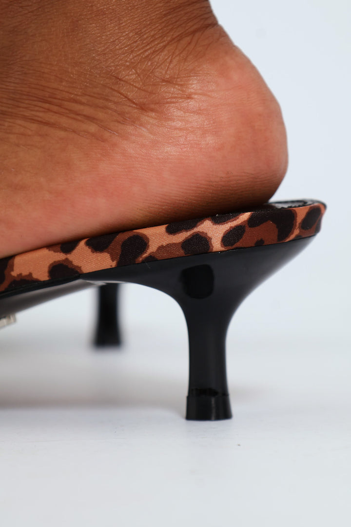 Bow Slip On Mule Kitten Heel - Animal Print
