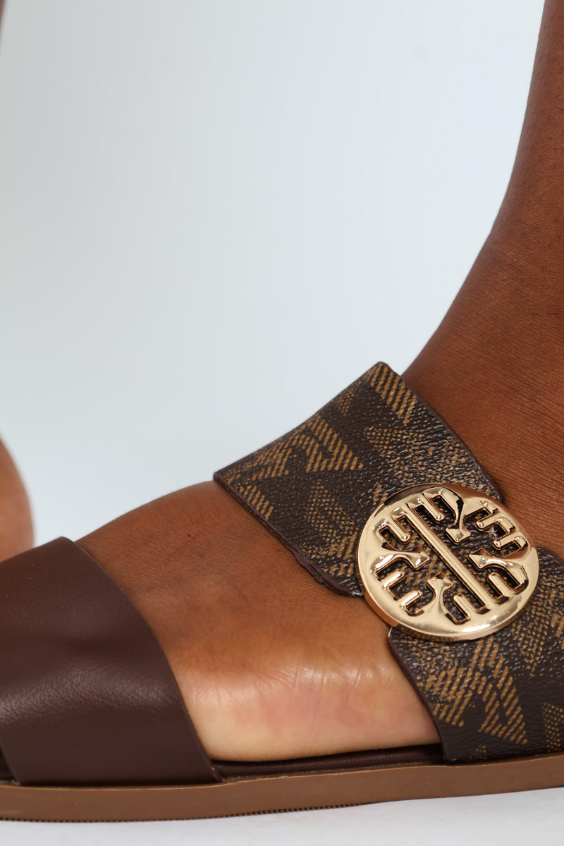 Monogram Buckle Sandal - Chocolate