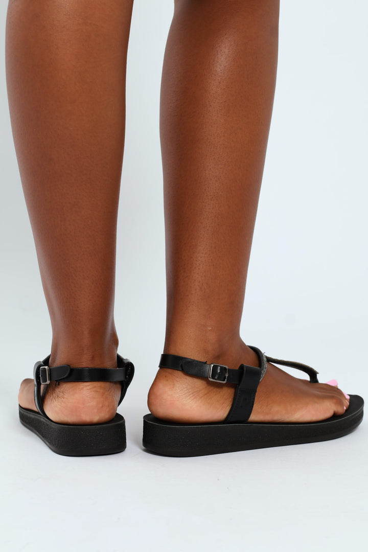 Yana Comfort Sole T-Strap Ankle Strap Sandal - Black