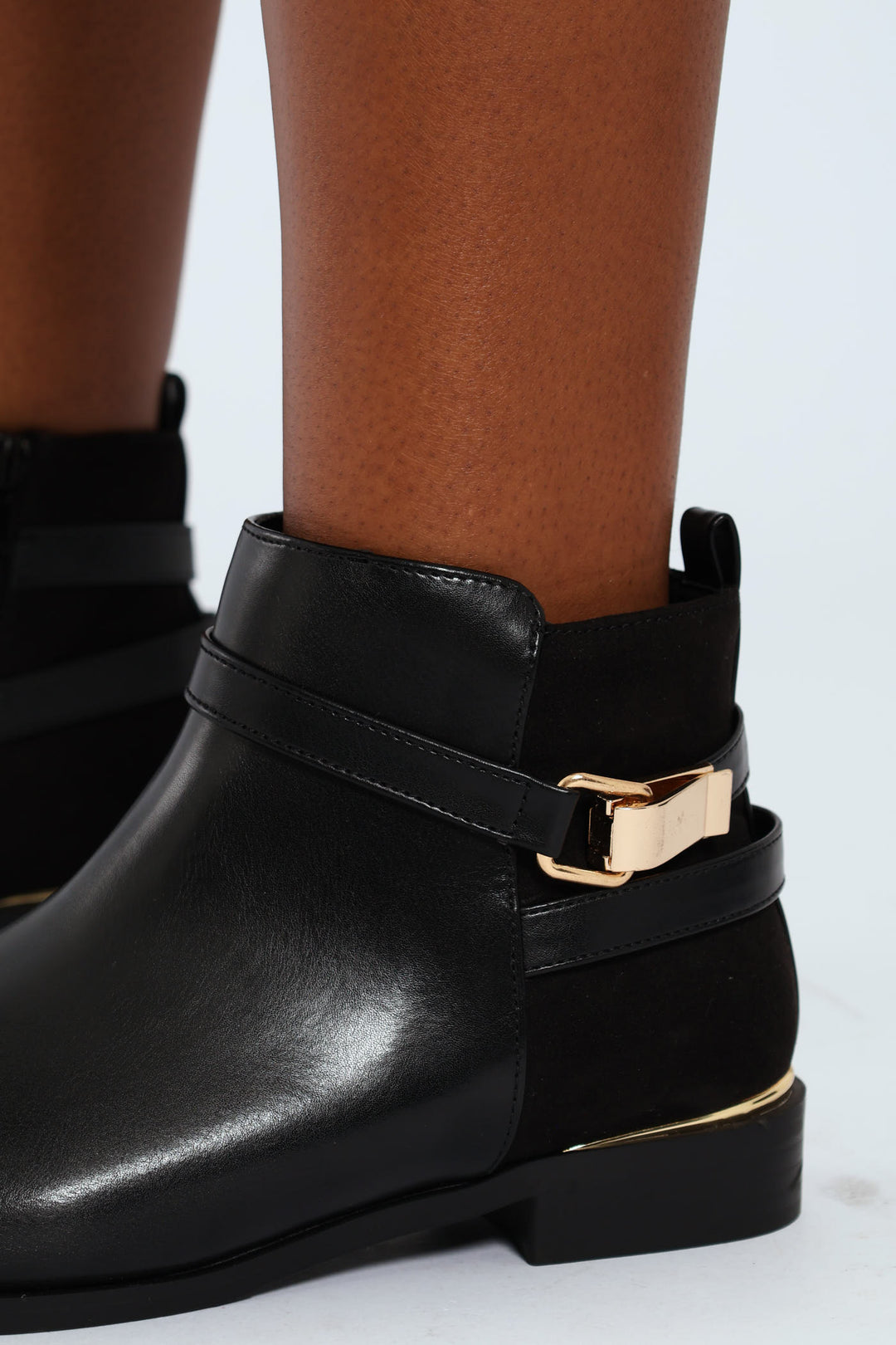 Smart Flat Chelsea Boot With Gold Buckle Trim - Black