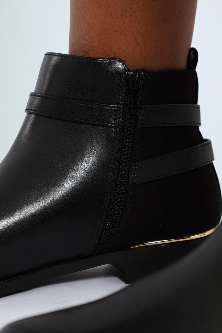 Smart Flat Chelsea Boot With Gold Buckle Trim - Black