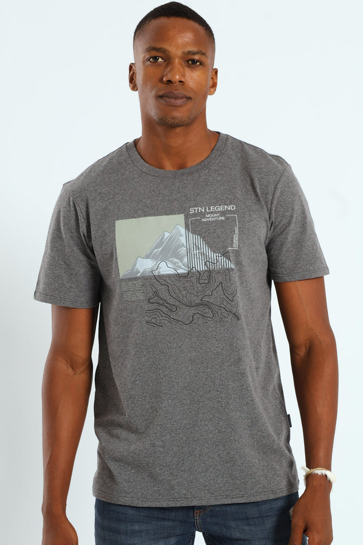 Stone Legend Geo Print Tee - Charcoal Melange