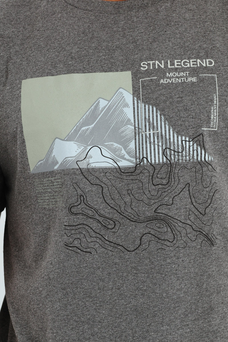 Stone Legend Geo Print Tee - Charcoal Melange