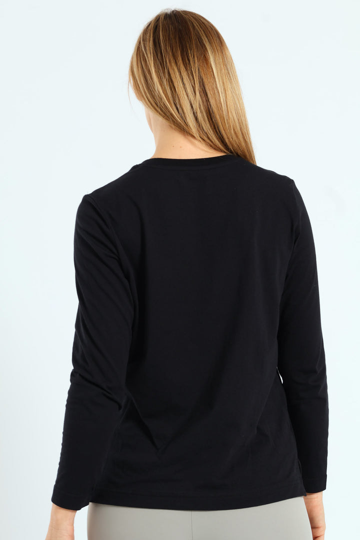 Boxy Step Hem Crewneck - Black