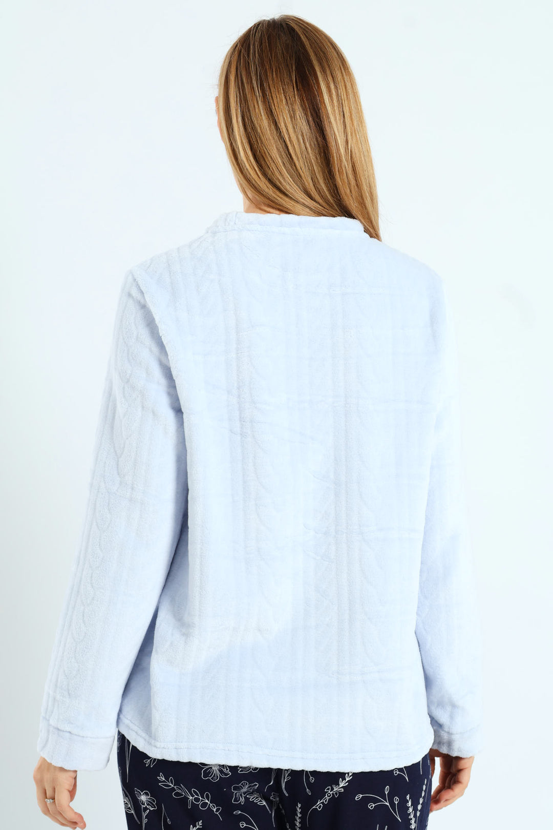 Fluffy Panda Stack Embroidered Pullover - Blue