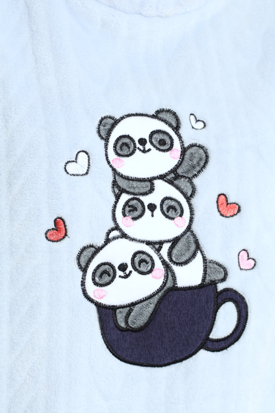 Fluffy Panda Stack Embroidered Pullover - Blue