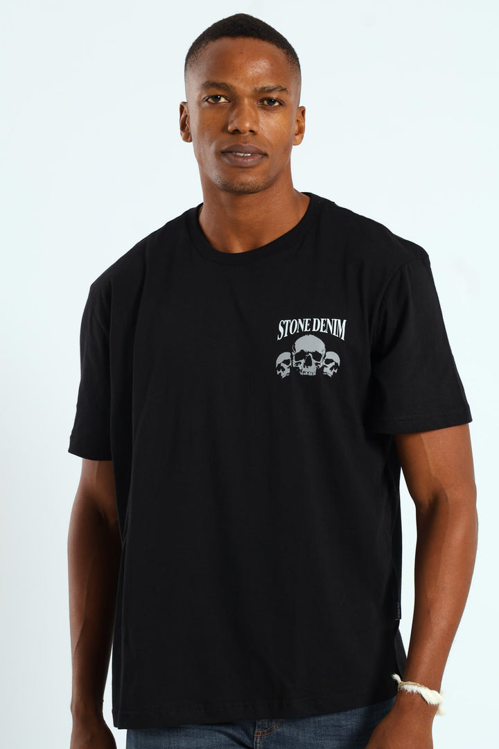 Skull Ace Trio Front & Back Tee - Black