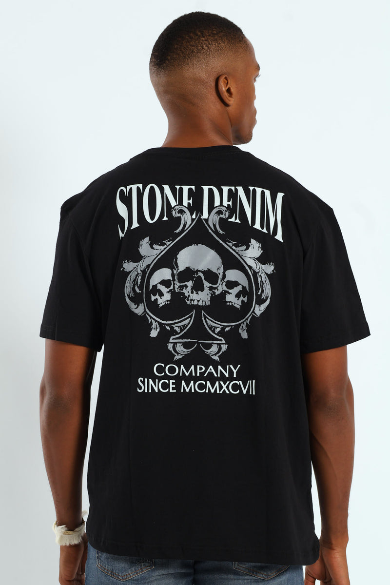 Skull Ace Trio Front & Back Tee - Black