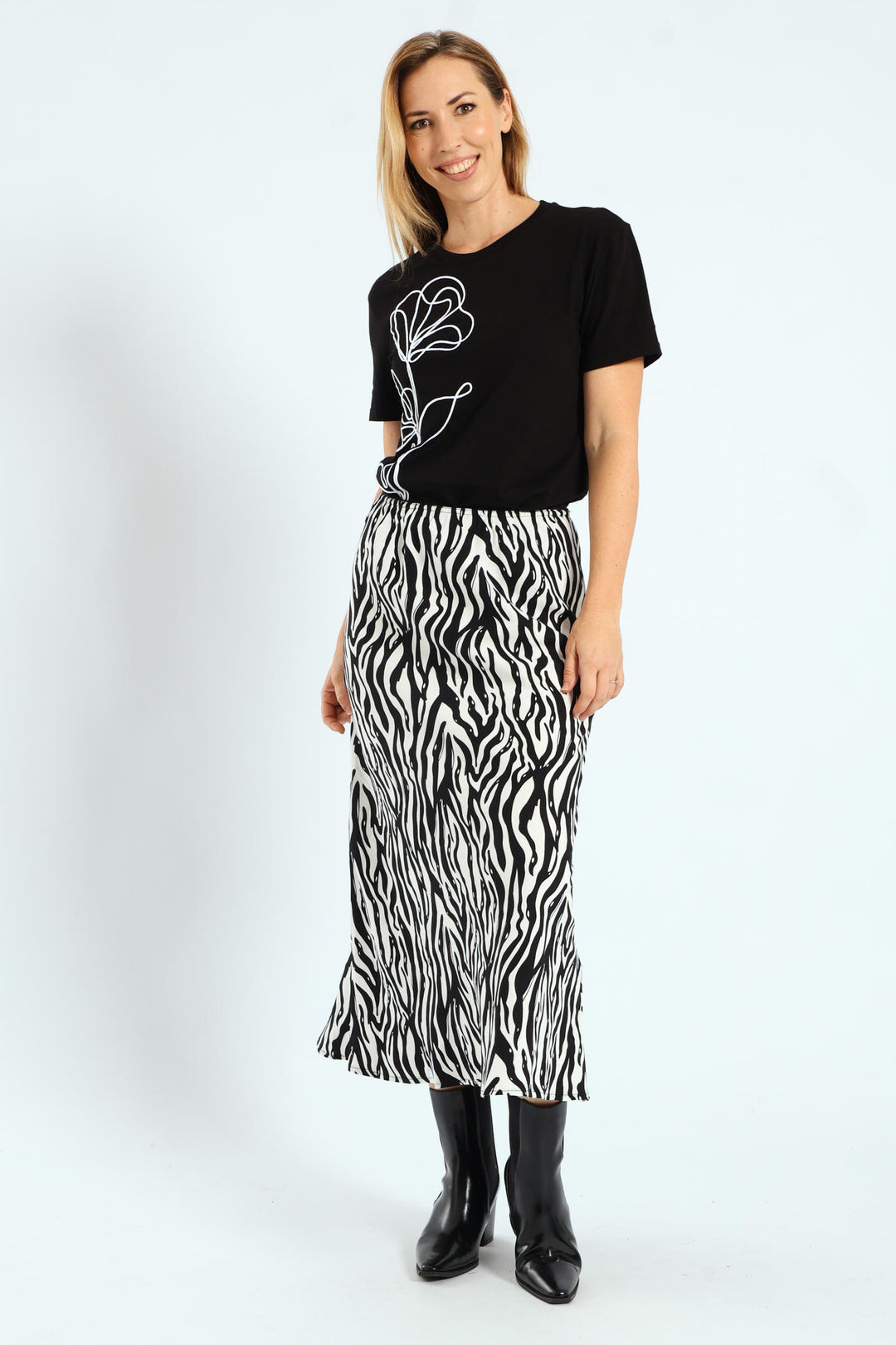 A-Line Zebra Midaxi Skirt - Cream/Black