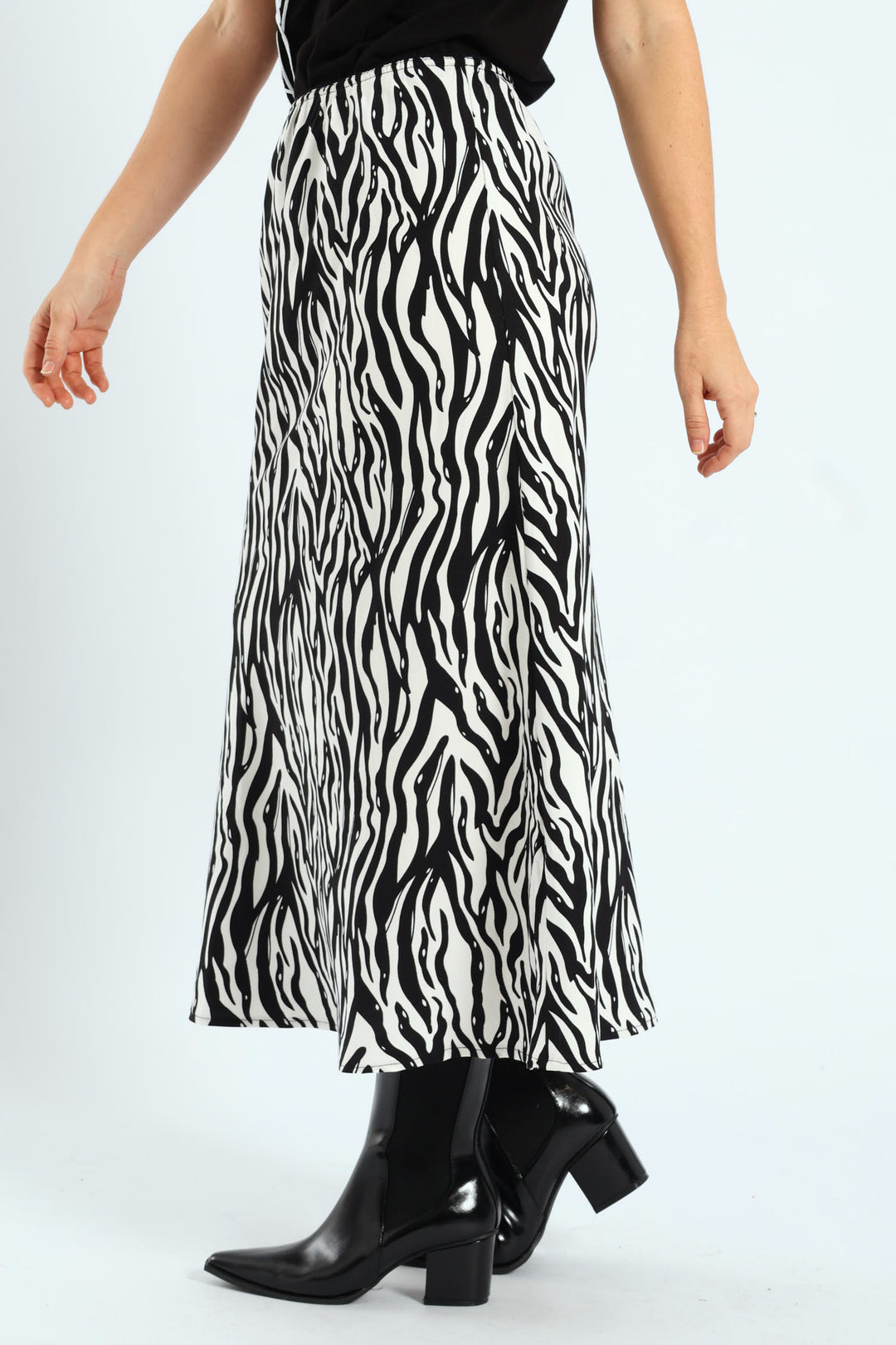 A-Line Zebra Midaxi Skirt - Cream/Black