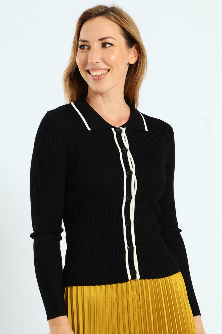 Contrast Collar Golfer - Black