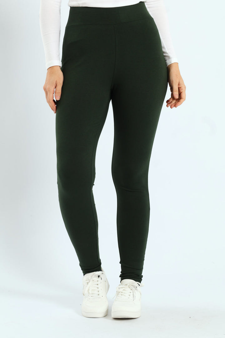 Basic Legging With Wide Waistband - Dark Green