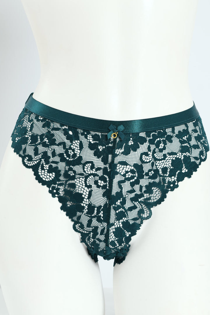 Full Lace Shimmer Waistband Hicut Panty - Teal