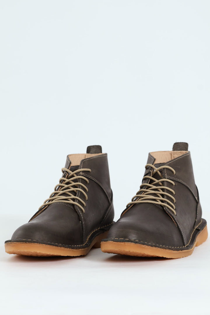 Leather Stitched Down Boot - Grey