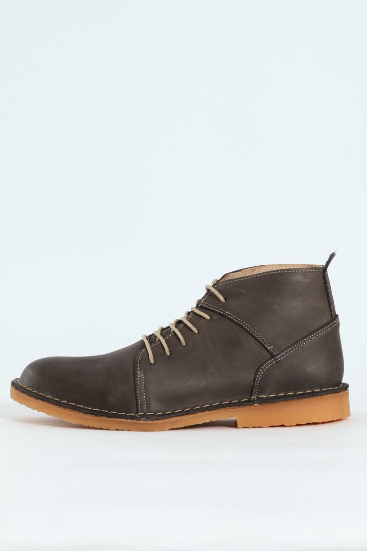 Leather Stitched Down Boot - Grey