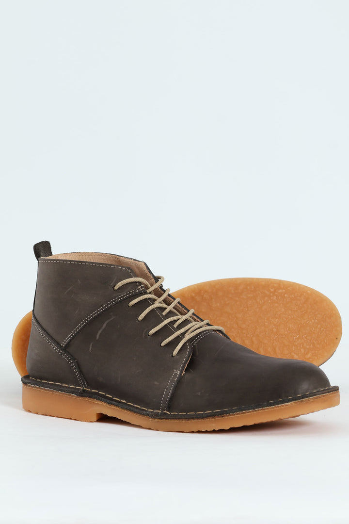 Leather Stitched Down Boot - Grey
