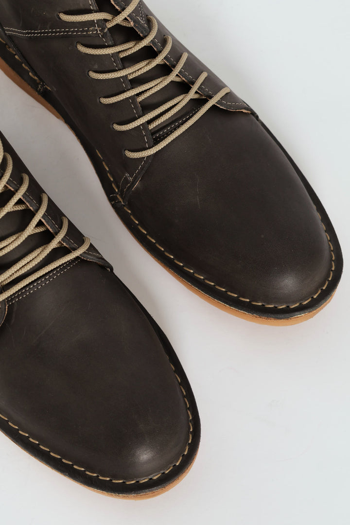 Leather Stitched Down Boot - Grey