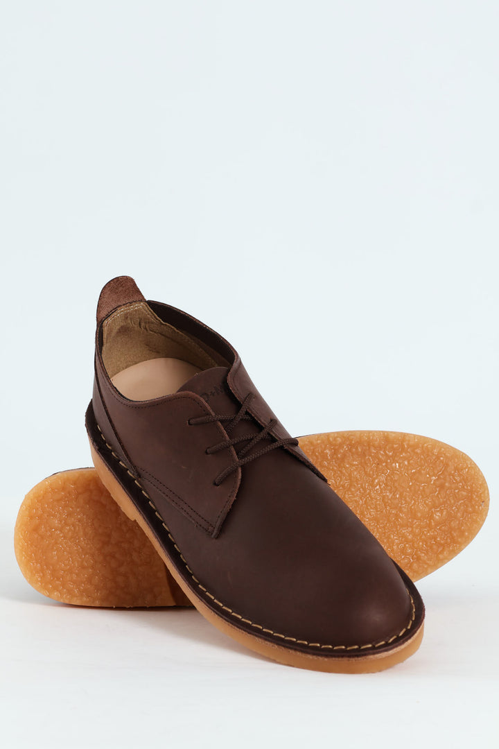 Leather Stitched Down Shoe - Brown