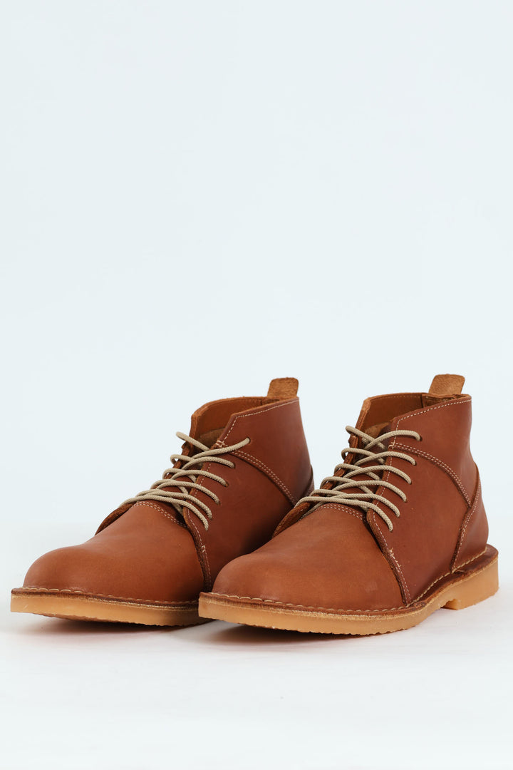 Leather Stitched Down Boot - Tan