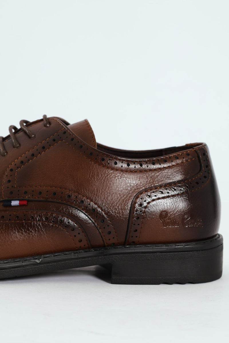 Brogue Detail Lace Up Shoe - Tan