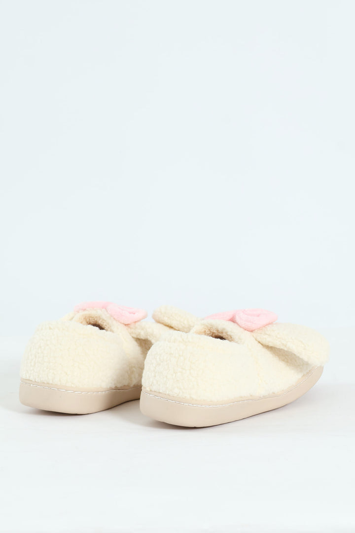Bow Detail Full Closed Slipper - Natural