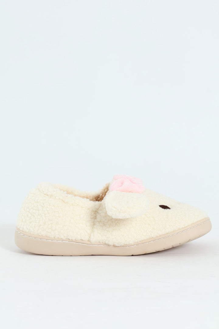 Bow Detail Full Closed Slipper - Natural