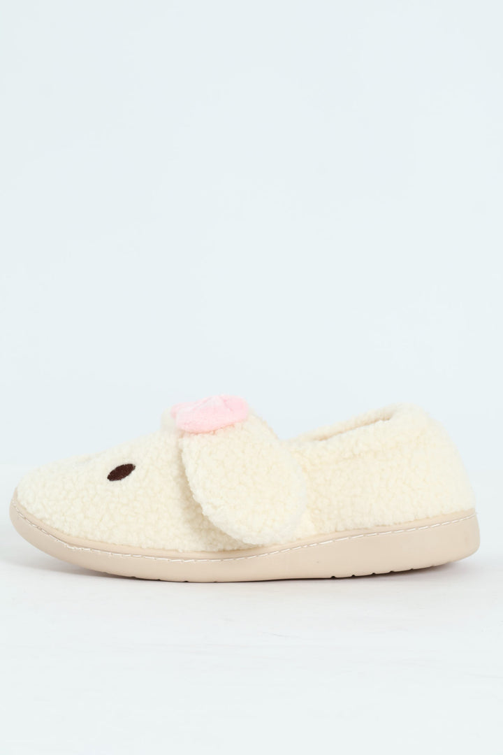 Bow Detail Full Closed Slipper - Natural