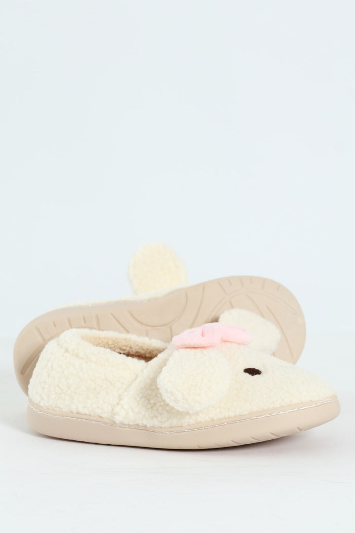 Bow Detail Full Closed Slipper - Natural