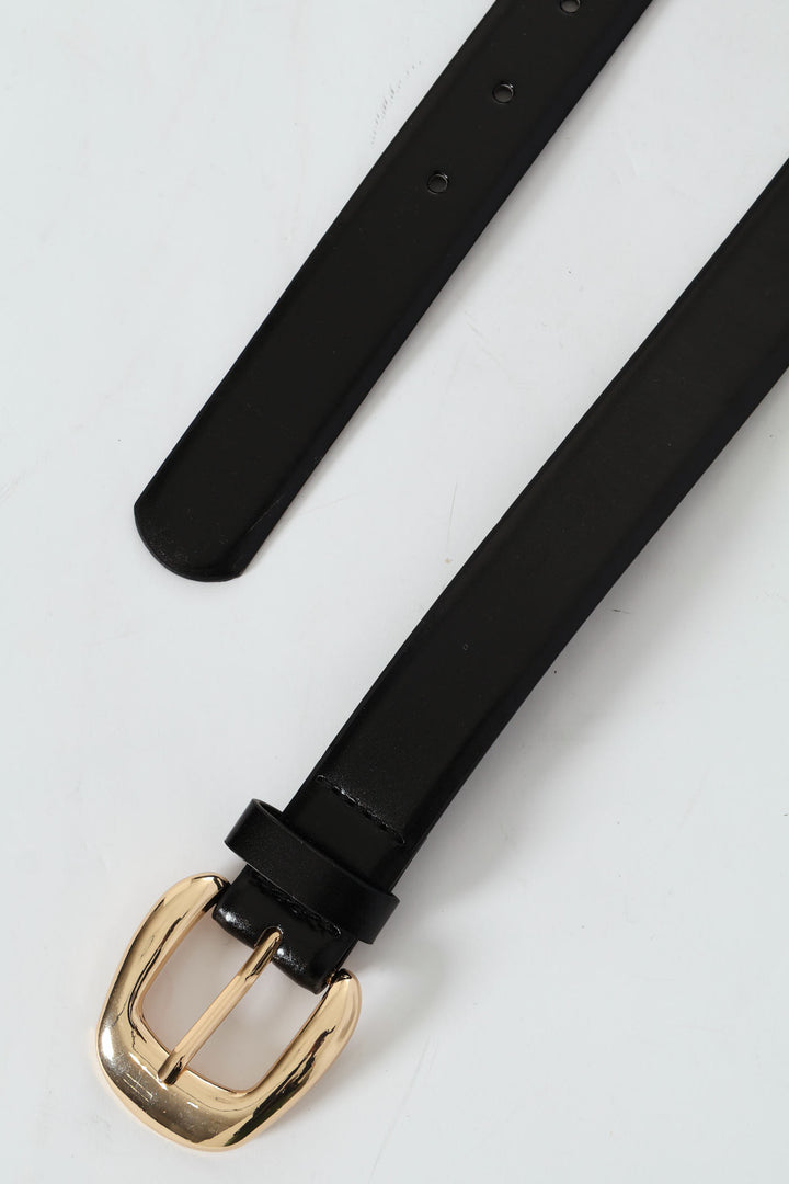 Gold Buckle Fashion Belt - Black