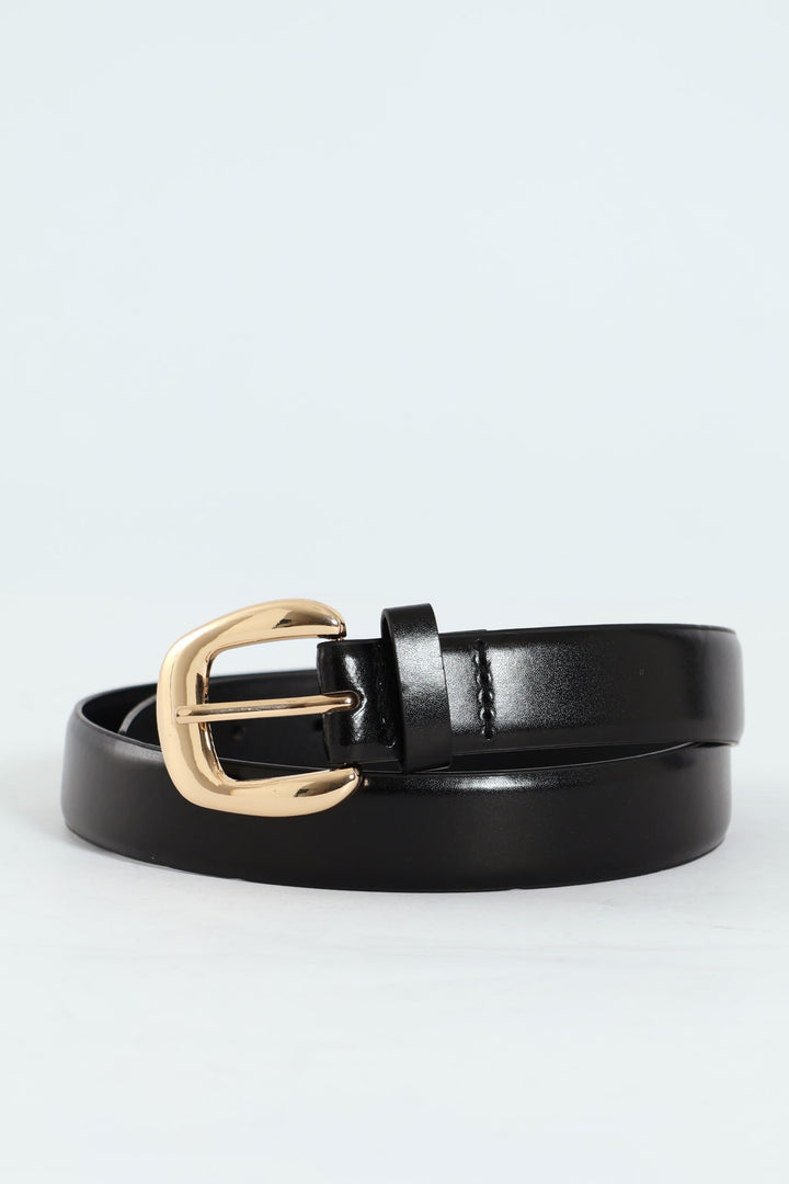 Gold Buckle Fashion Belt - Black