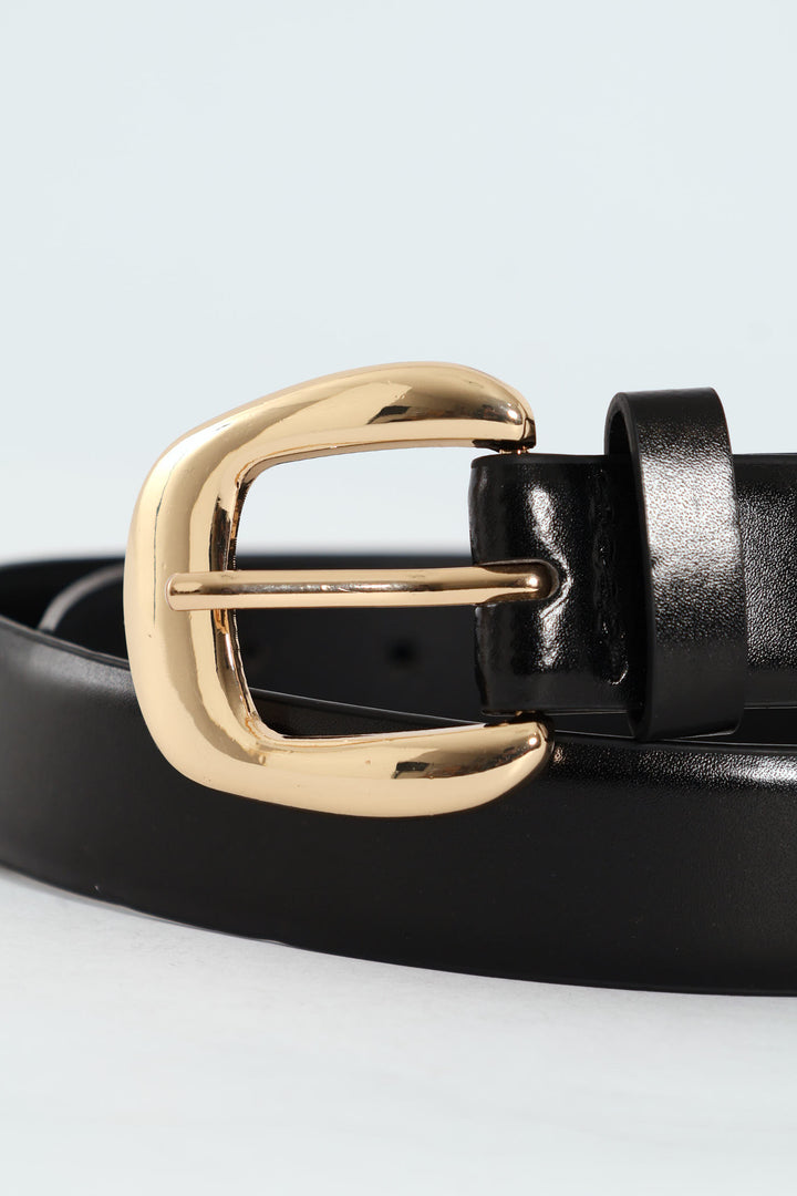 Gold Buckle Fashion Belt - Black
