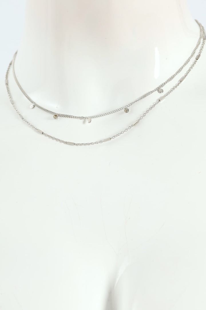 Gem & Disc Layered Necklace - Silver