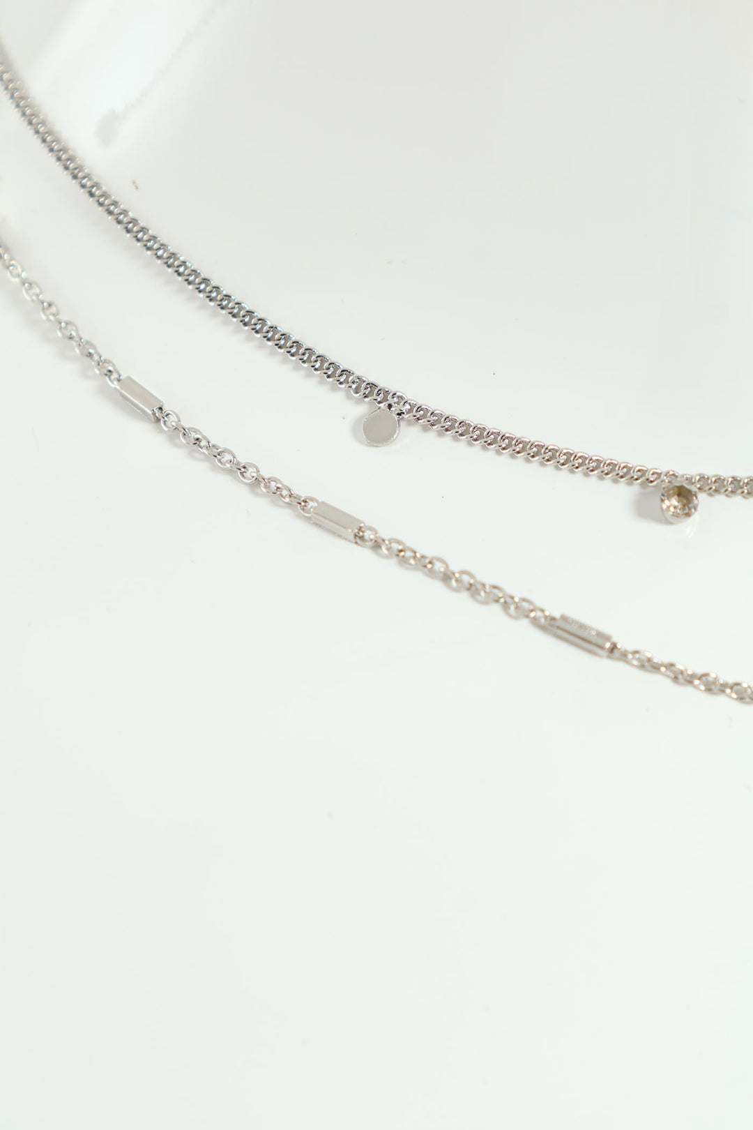 Gem & Disc Layered Necklace - Silver