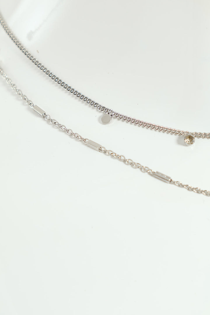 Gem & Disc Layered Necklace - Silver