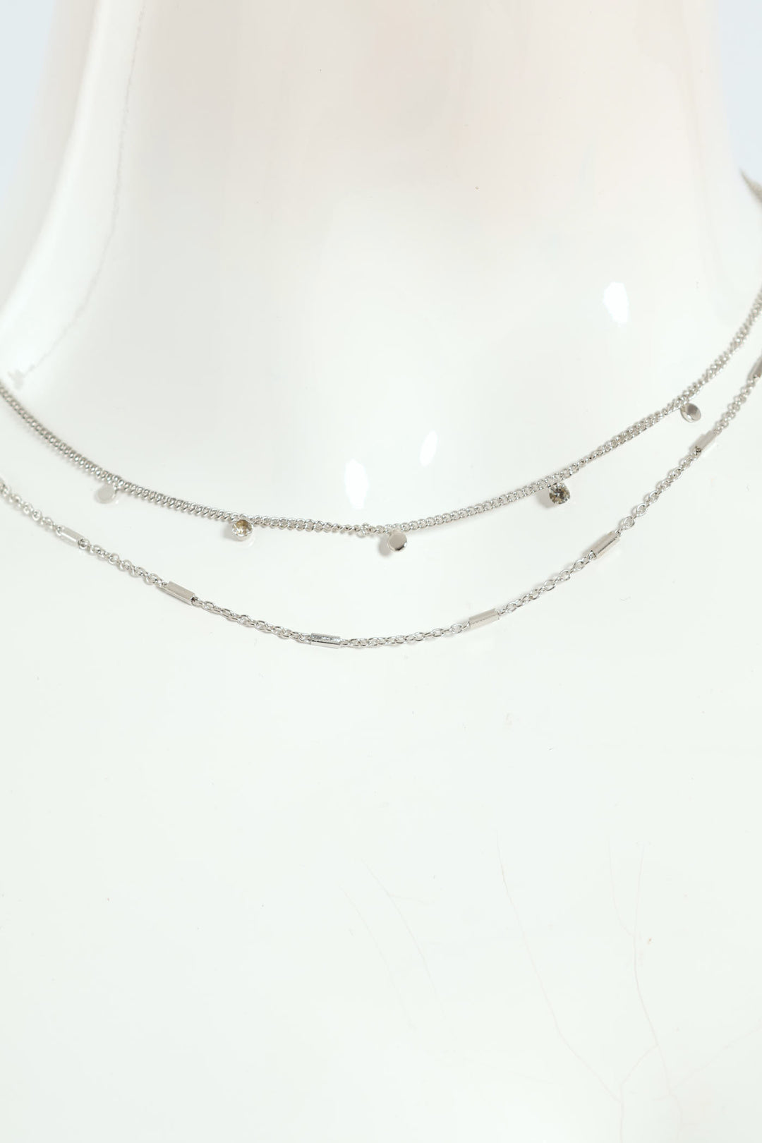 Gem & Disc Layered Necklace - Silver
