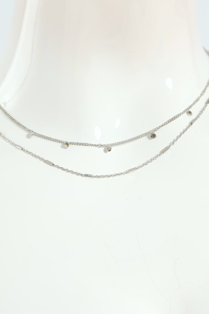 Gem & Disc Layered Necklace - Silver