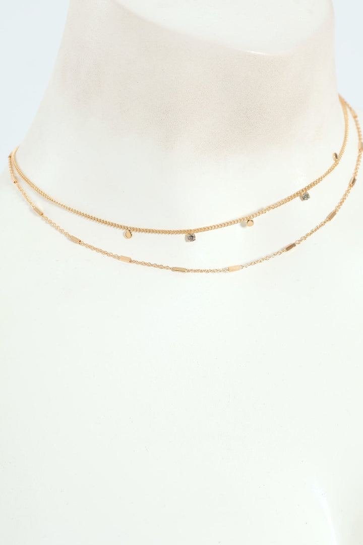 Gem & Disc Layered Necklace - Gold